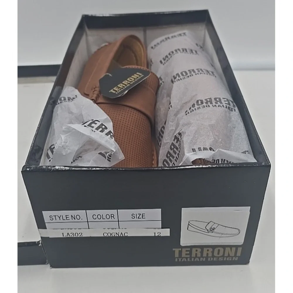 Terroni Leather Men's Cognac 12 Slip On Loafers Dress Shoe Holiday‎ Gift